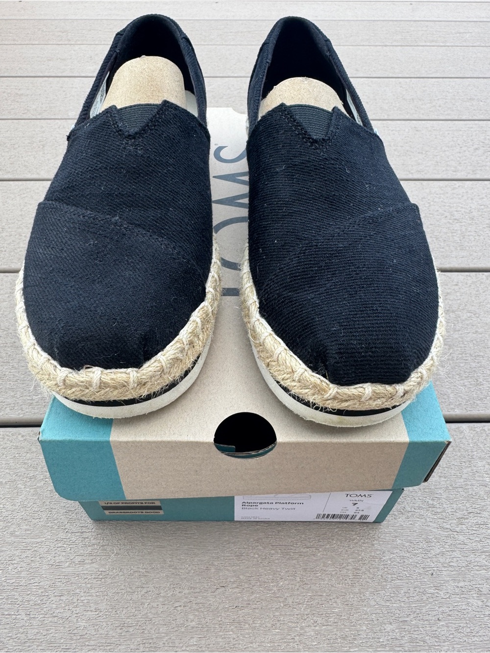 TOMS Woman’s Black Canvas Espadrille with Tan Accent - Picture 5 of 6